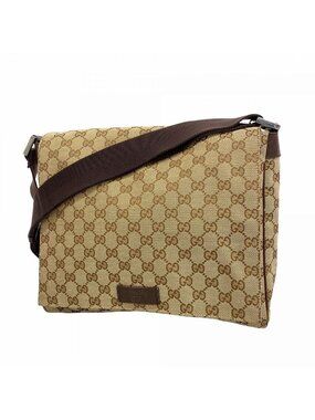 Gucci Shoulder Bag GG Canvas Beige Brown Silver